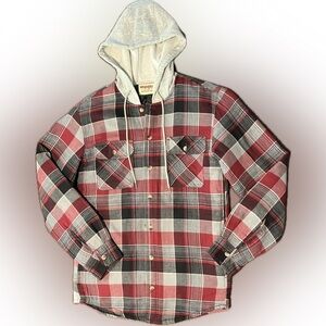 Wrangler Authentics Men's Long Sleeve Quilted Lined Flannel Shirt Jacket, Hood S